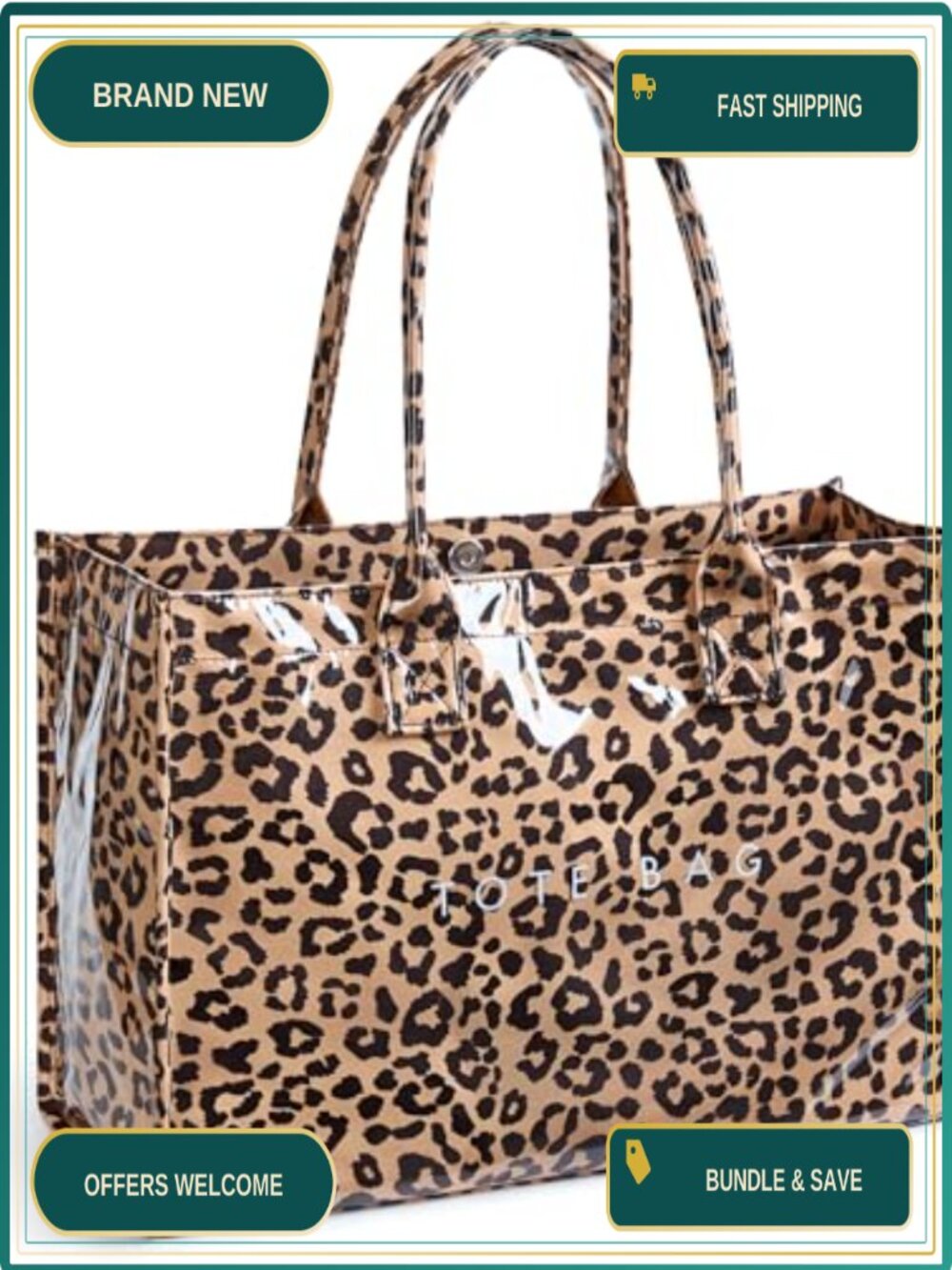 PVC Tote Bag Wide Handle Waterproof Large Capacity Foldable Women's Handbag